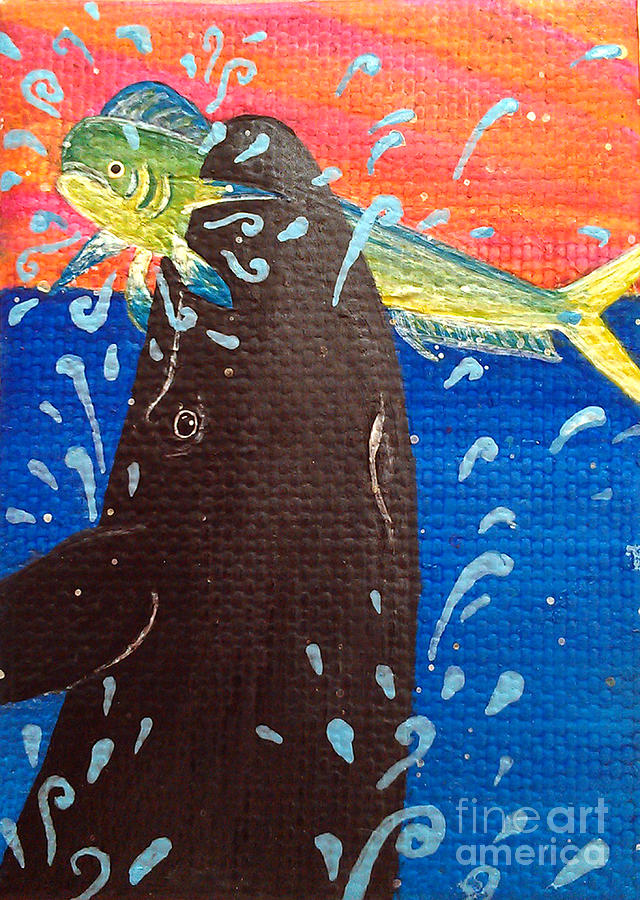 Pseudorca Crassidens Catching a MahiMahi Painting by Jennifer Bright Burr