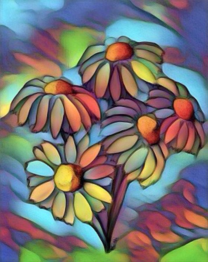 Psychedelic daisies Digital Art by Megan Walsh