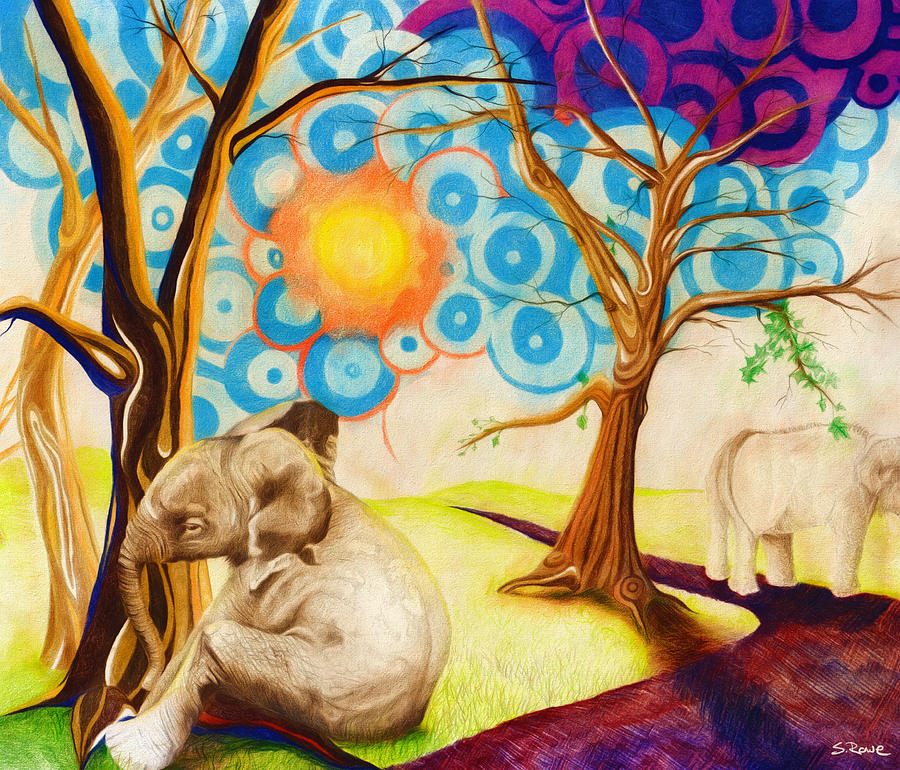 Psychedelic Elephants Drawing by Shawna Rowe