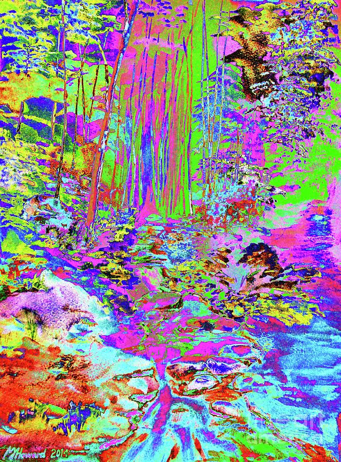 Psychedelic Forest Stream Painting by Martin Howard