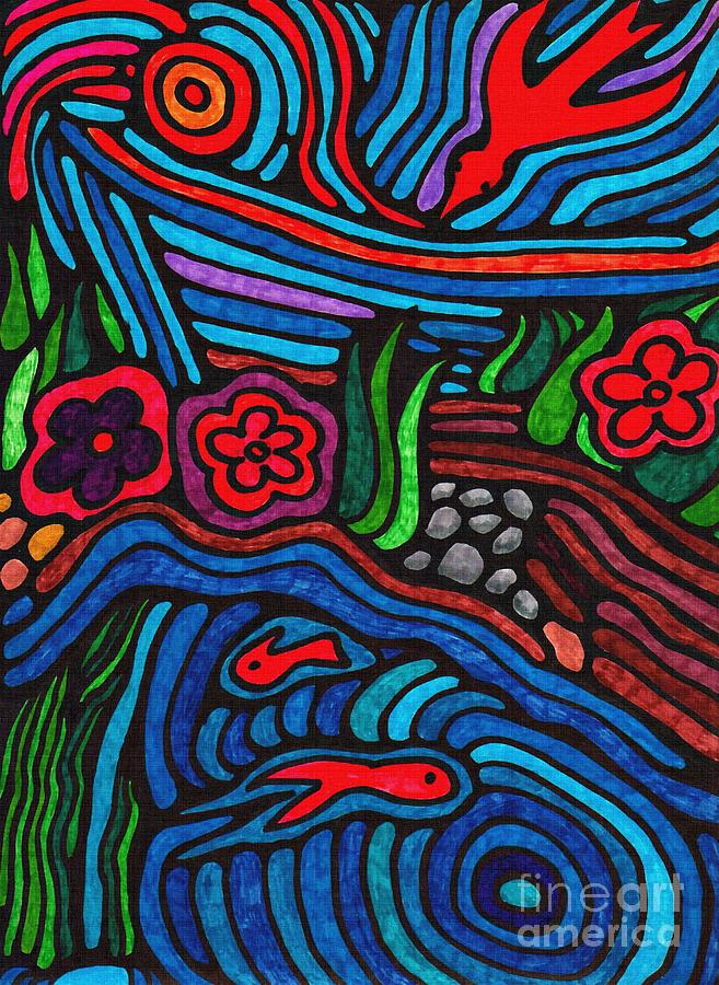Psychedelic Garden 3 Drawing by Sarah Loft