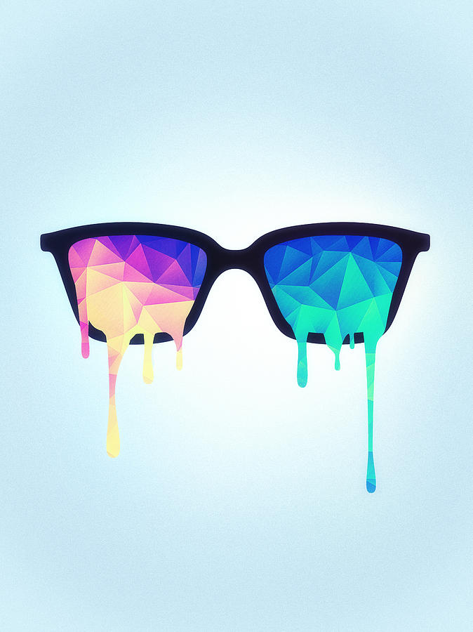 Cool Digital Art - Psychedelic Nerd Glasses with Melting LSD Trippy Color Triangles by Philipp Rietz