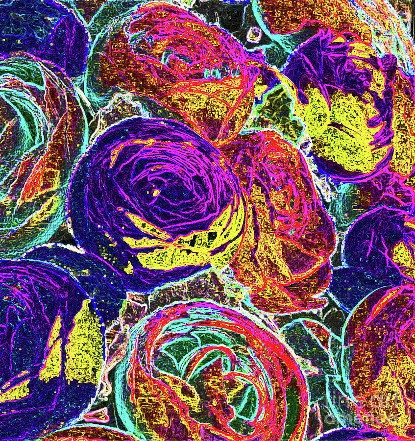 Psychedelic Roses Mixed Media