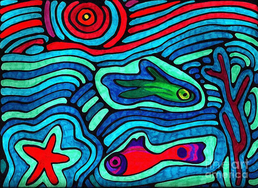 Fish Drawing - Psychedelic Sea by Sarah Loft