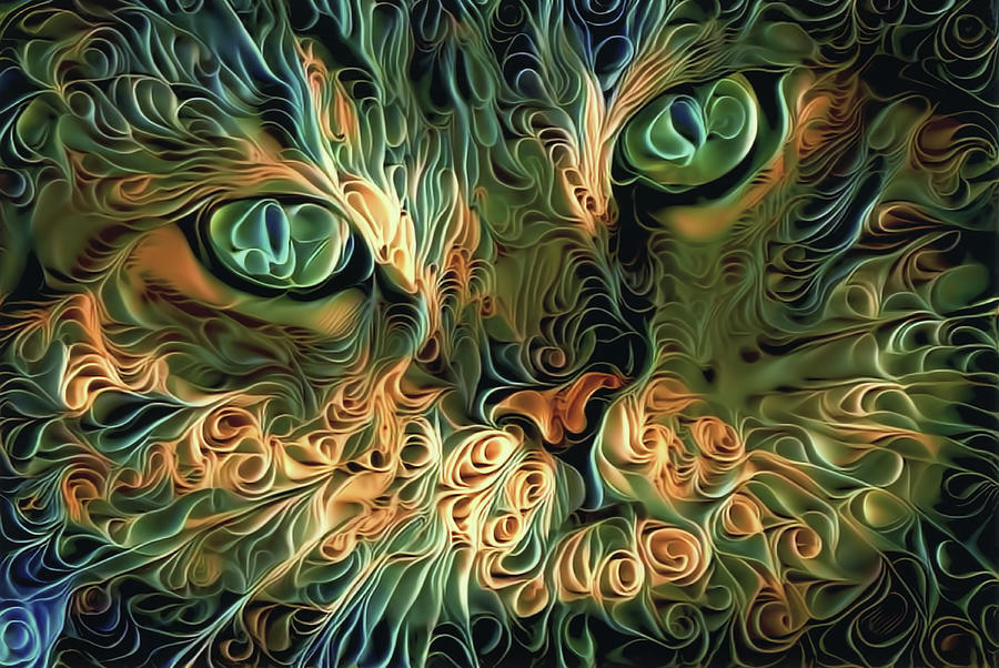 Psychedelic Tabby Cat Art Digital Art by Peggy Collins