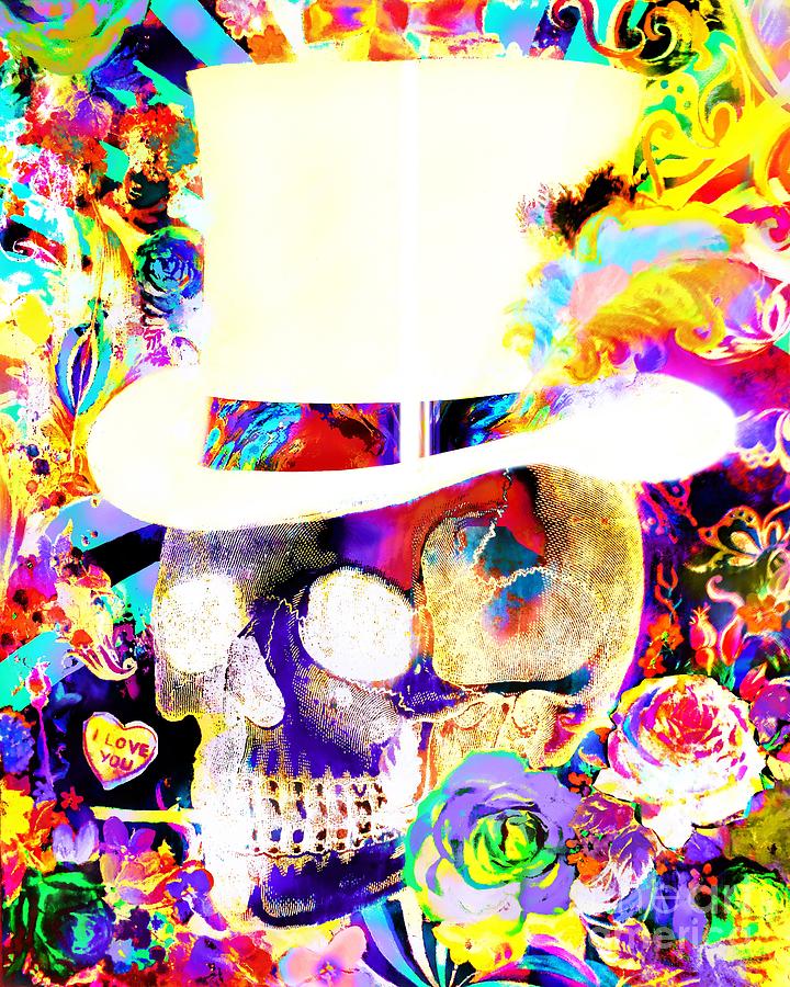 Psychedelic Painting - Psychedelic Top Hat Skull by E Bradshaw Psychedelic Painting - Psychedelic Top Hat Skull by E Bradshaw
