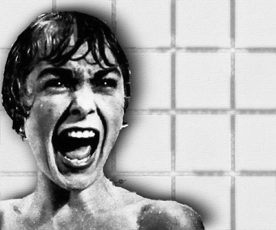 Psycho by Alfred Hitchcock, with Janet Leigh Shower Scene H Black and White Painting by Tony Rubino