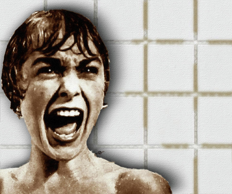 Psycho by Alfred Hitchcock, with Janet Leigh Shower Scene H Color Painting by Tony Rubino