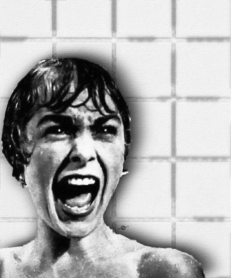 Psycho Movie Painting - Psycho by Alfred Hitchcock, with Janet Leigh Shower Scene V Black and White by Tony Rubino