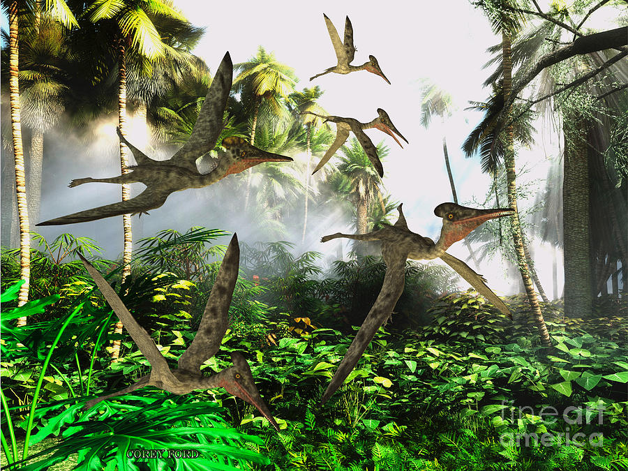 Pterodactylus Flying Reptiles Painting by Corey Ford