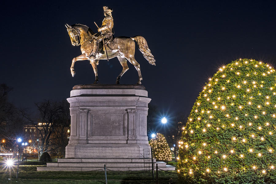 Public Garden Christmas Lights George Washington Statue Photograph by Toby McGuire