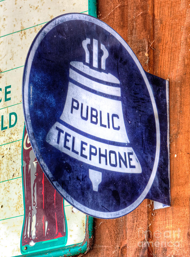 Vintage Photograph - Public Telephone Sign by Jerry Fornarotto