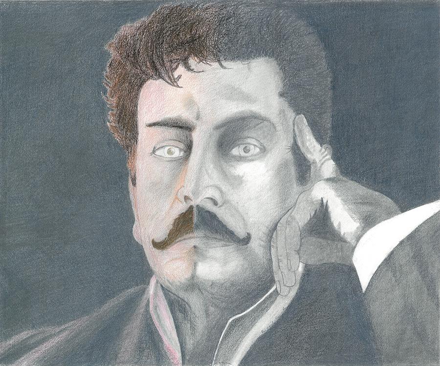 Black And White Drawing - Giacomo Puccini Reflections Portrait by Bernardo Capicotto