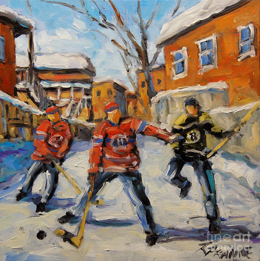 Landscape Painting - Puck Control Hockey Kids created by Prankearts by Richard T Pranke