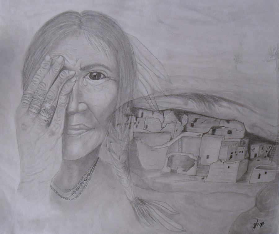 Portrait Drawing - Pueblo Memories by Rhonda Kepner