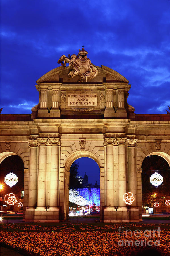 Puerta de Alcala and Christmas Lights Madrid Photograph by James Brunker