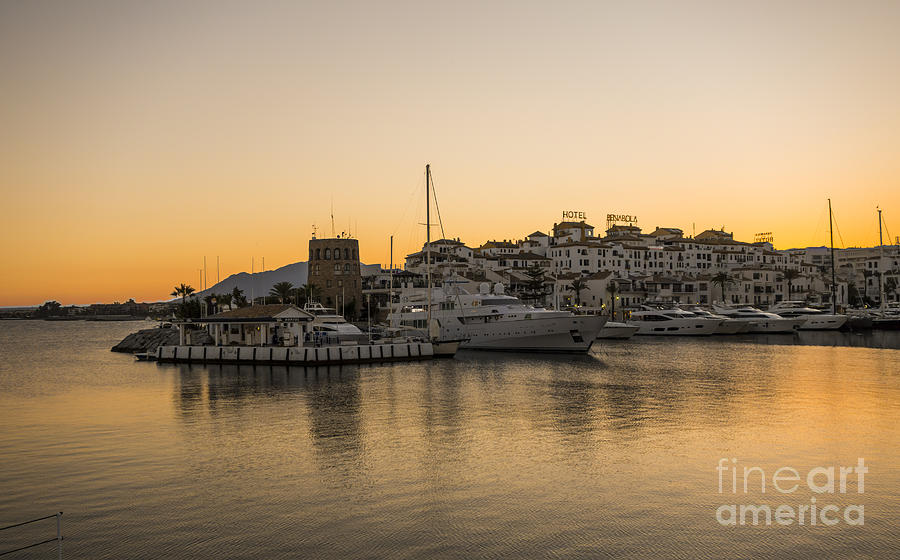 Puerto Banus in Marbella at sunset. Digital Art by Perry Van Munster