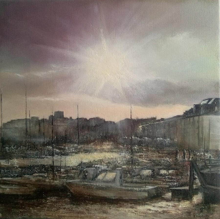 Santander Painting - Puerto chico al ponerse el sol by Tomas Castano