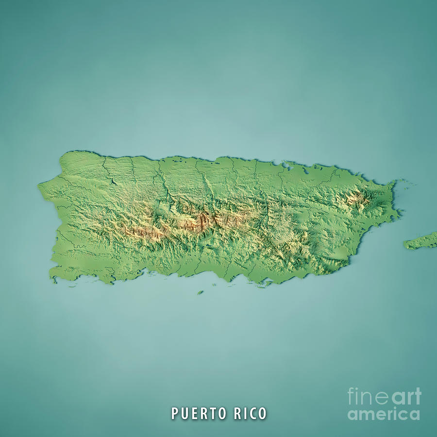 Map Digital Art - Puerto Rico 3D Render Topographic Map by Frank Ramspott