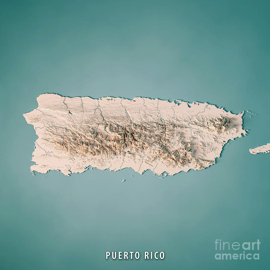 Map Digital Art - Puerto Rico 3D Render Topographic Map Neutral by Frank Ramspott