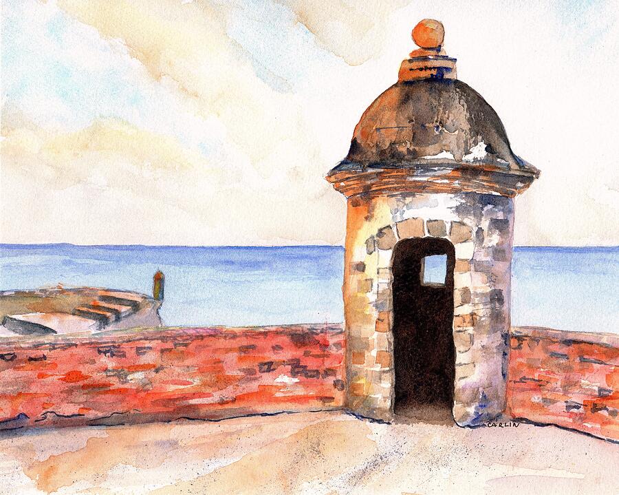 Puerto Rico Sentry Box Ocean View Painting by Carlin Blahnik CarlinArtWatercolor
