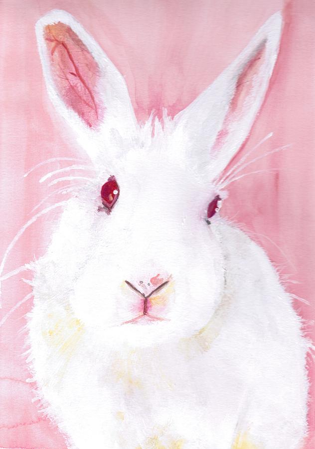 Rabbit Painting - Puff the red-eyed white beauty by Kelly Jay