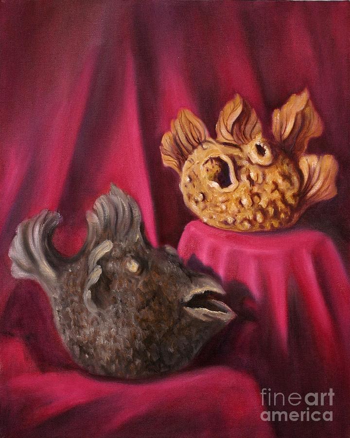 Puffer Fish Teapots Painting by Rand Burns