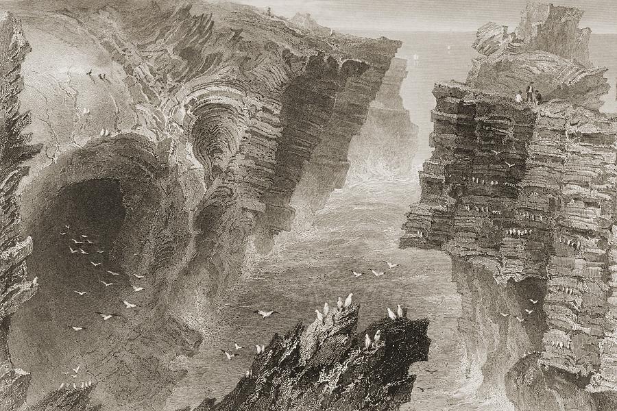 County Clare Drawing - Puffin Hole, Near Kilkee, County Clare by Vintage Design Pics