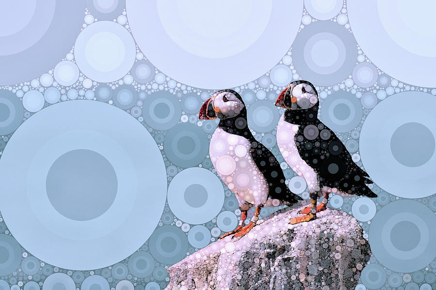 Puffins by the Sea Mixed Media by Susan Maxwell Schmidt