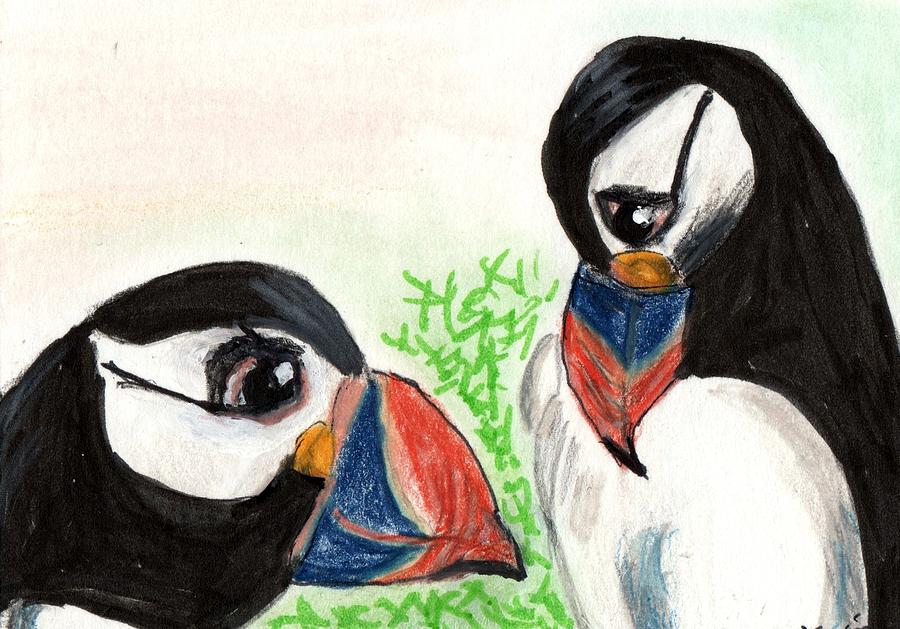 Puffin Painting - Puffins by Janet K Wilcox