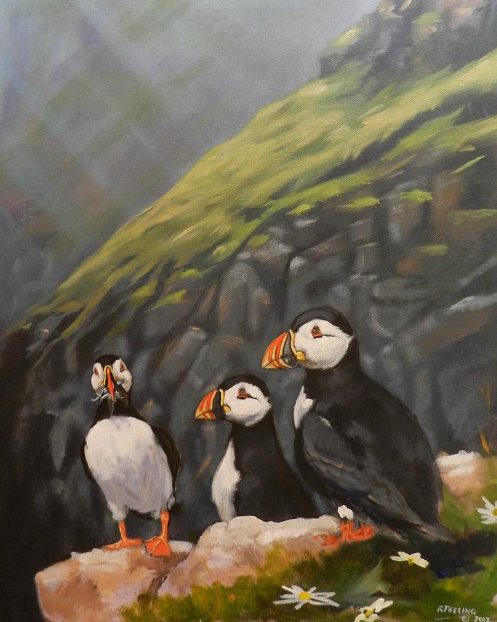 Puffin Painting - Puffins by Robert Teeling