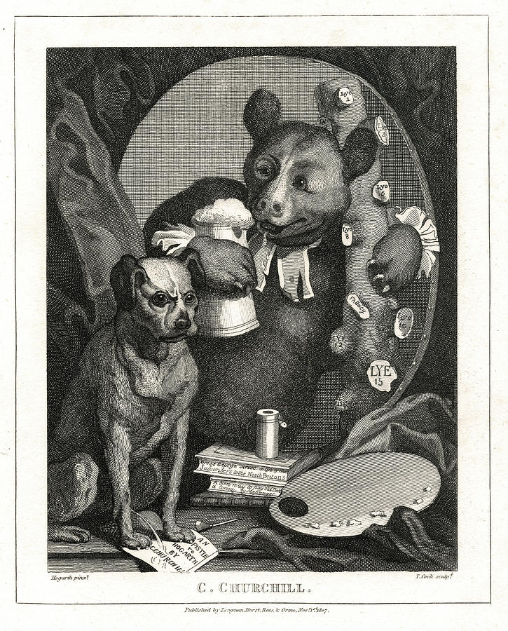 Pug and Bear Antique Hogarth Print Digital Art by Village Antiques