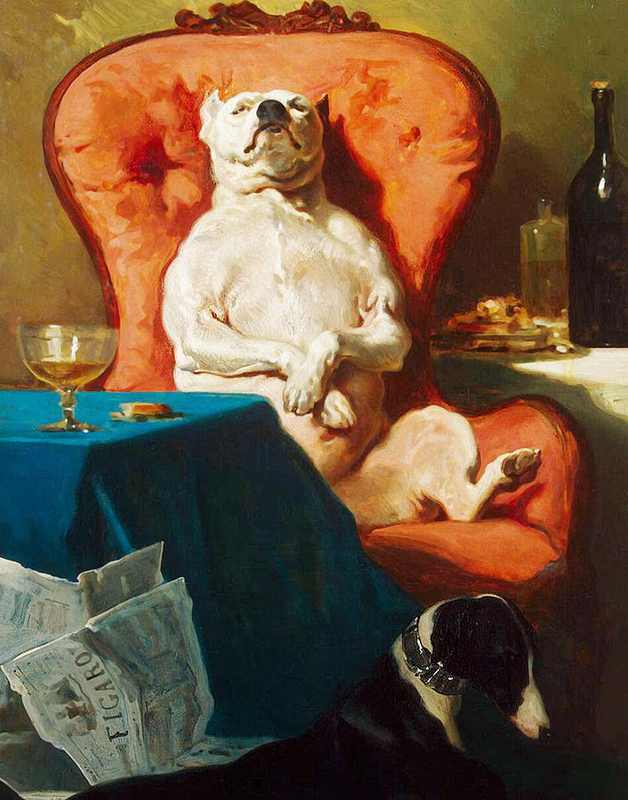Pug Dog in Armchair - Mans Best Friend Mixed Media by Alfred Dedreux 1856