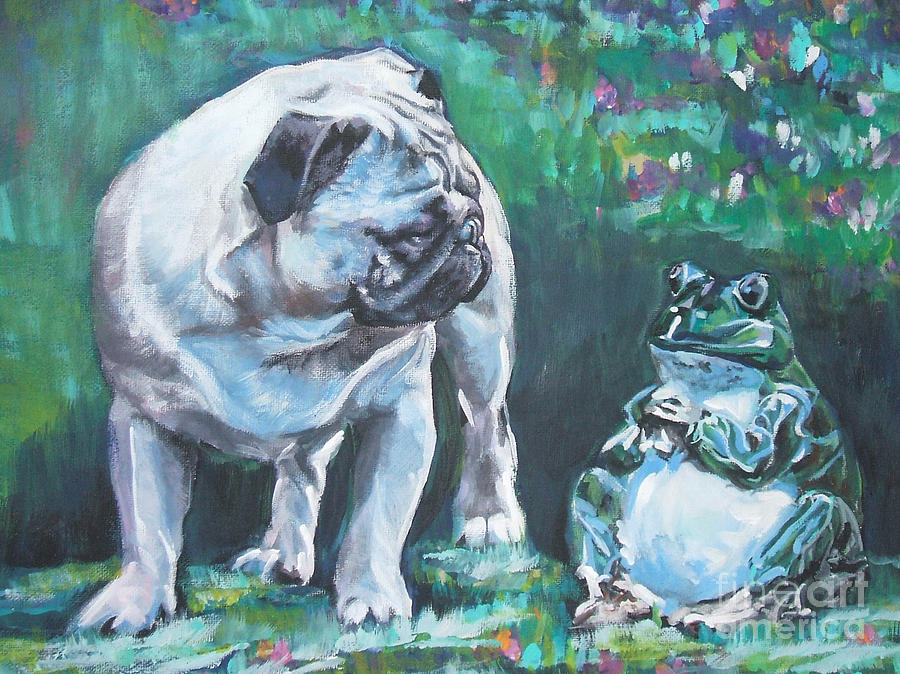 Spring Painting - Pug Fawn With Frog by Lee Ann Shepard