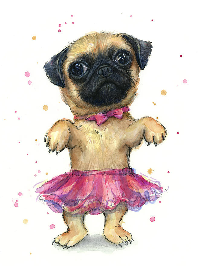 Pug Painting - Pug in a Tutu by Olga Shvartsur