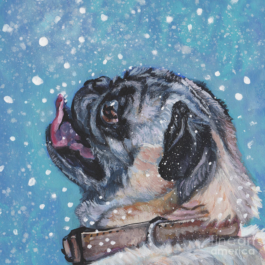 Pug in the Snow Painting by Lee Ann Shepard