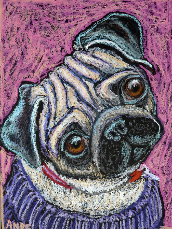 Pug on Pink Painting by Ande Hall