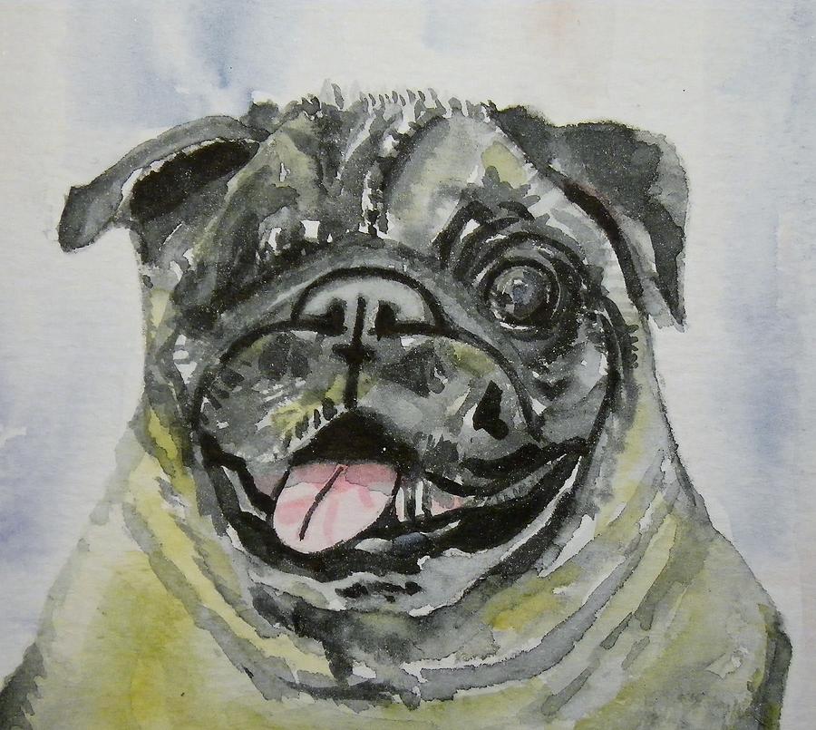 One Eyed Pug Portrait Painting by Anna Ruzsan