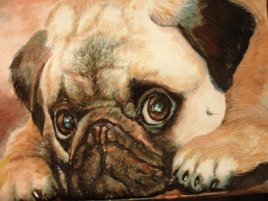 Pug Puppy Painting by Leland Castro