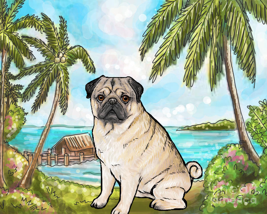 Summer Digital Art - pug Tropical Beach by Nicole Chen