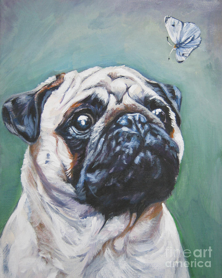 Pug with butterfly Painting by Lee Ann Shepard