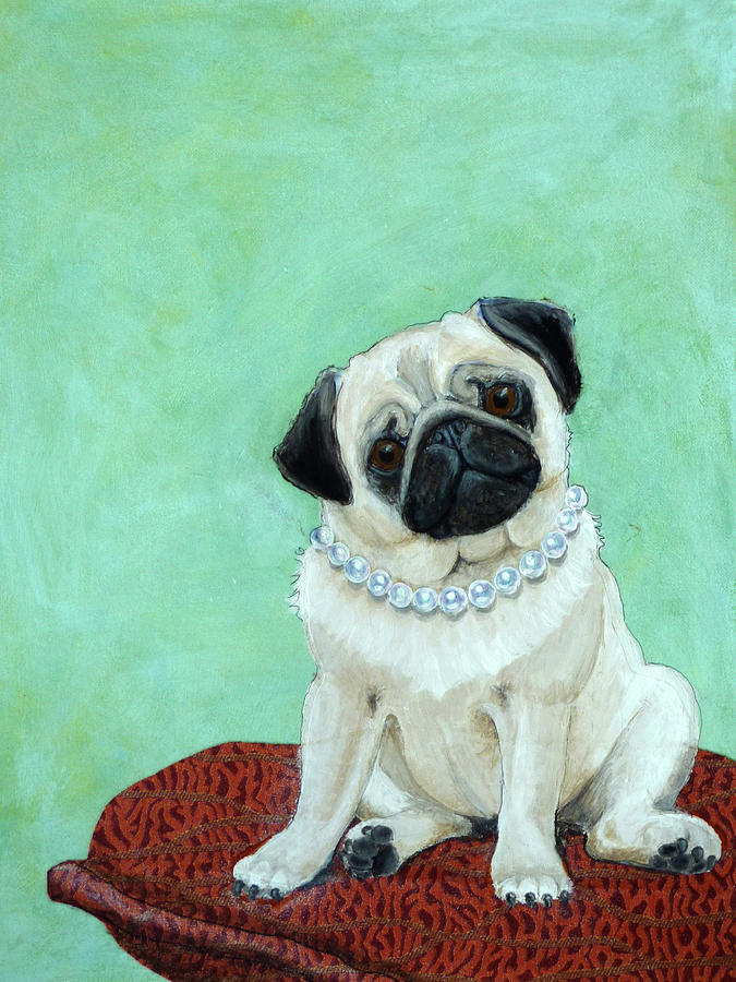 Pug WIth Pearls Painting by Ande Hall