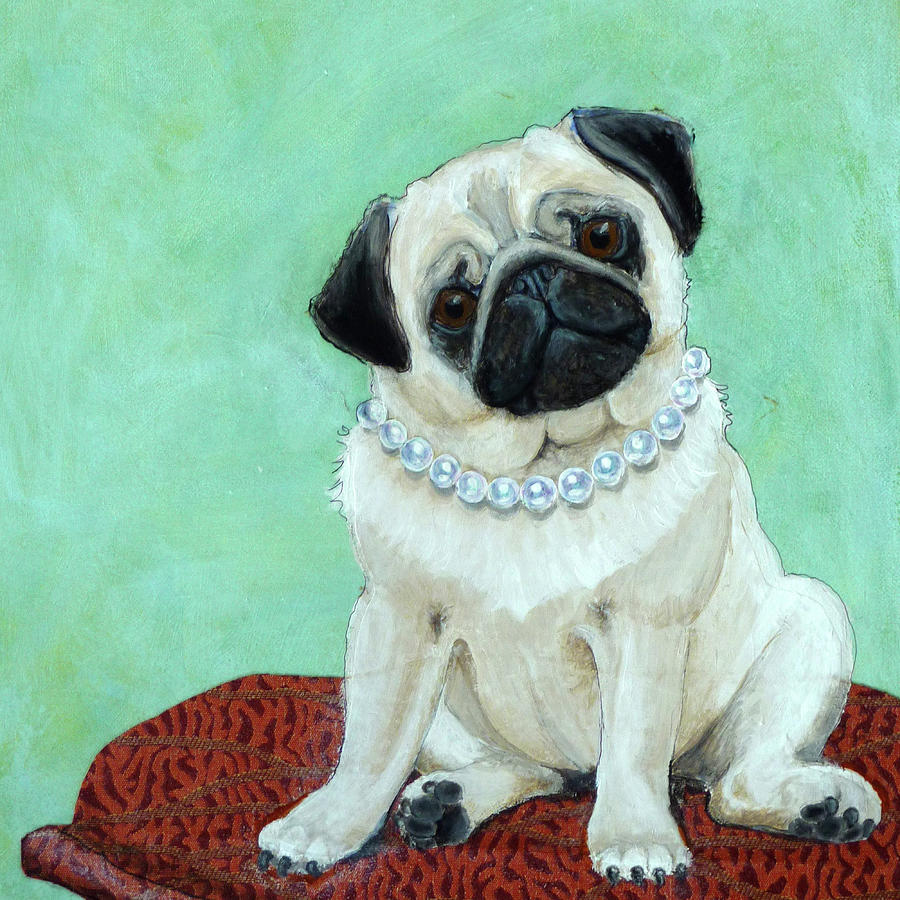 Pug with Pearls Square Painting by Ande Hall