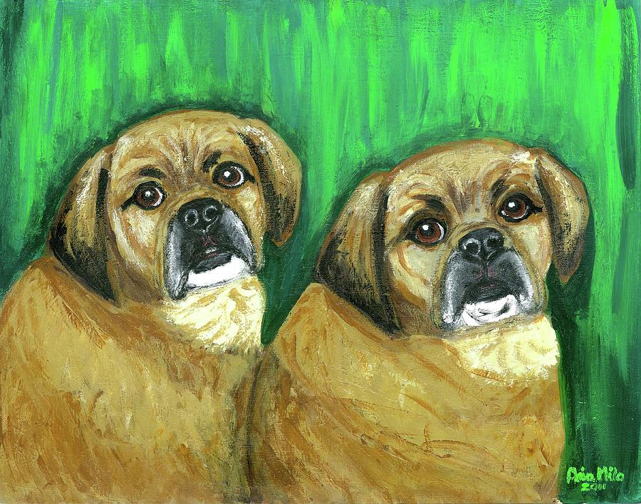 Puggles Bruno and Louie Painting by Ania M Milo