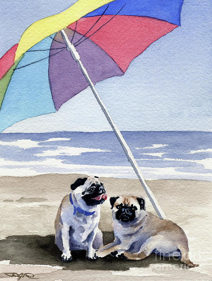 Pug Painting - Pugs at the Beach  by David Rogers