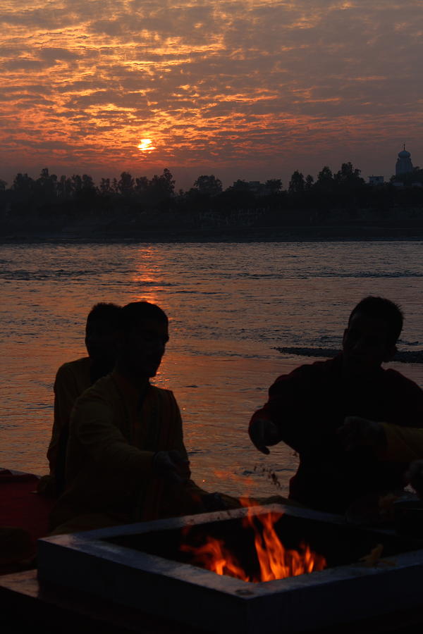 Pujari Sunset Arati, Rishikesh Photograph by Jennifer Mazzucco