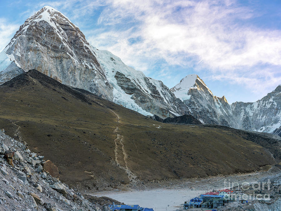 Everest Trek Photograph - Pumori Peak Above Kalla Patthar and Gorak Shep by Mike Reid
