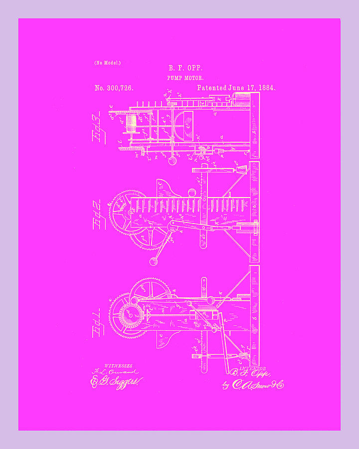 Pump Motor Patent Drawing 1c Mixed Media by Brian Reaves