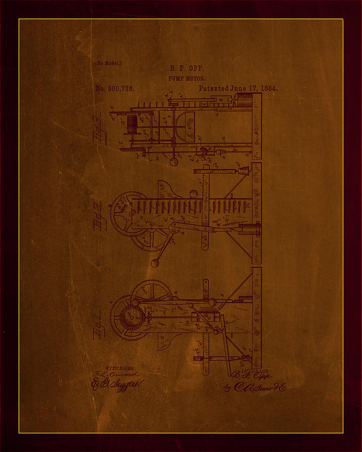 Pump Motor Patent Drawing 1d Mixed Media by Brian Reaves