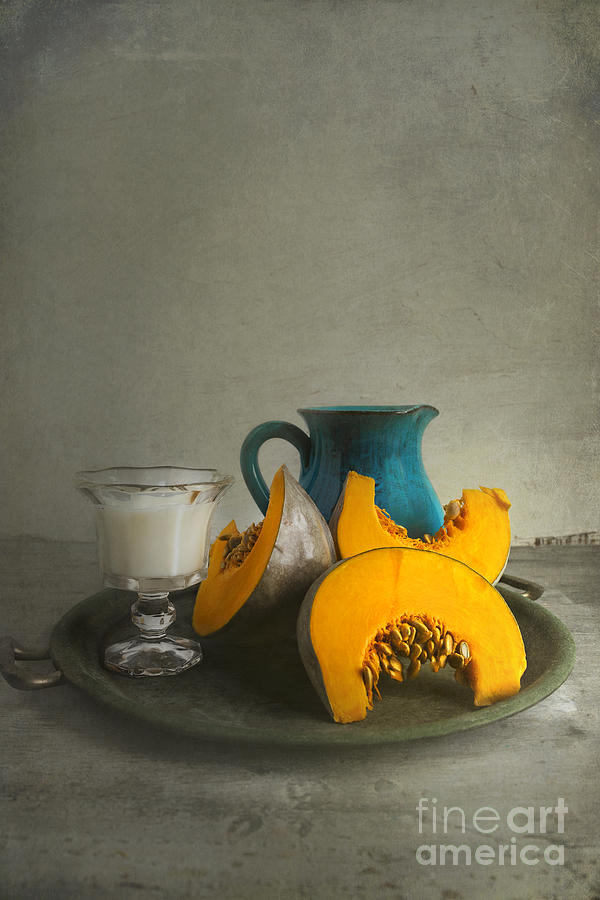 Pumpkin and Blue Jar Photograph by Elena Nosyreva